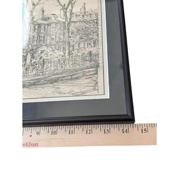 Framed Louisburg Square Boston Signed Drawing Print Art Ruzicka Style Historic - Picture 5 of 7